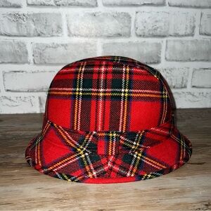 Wool Plaid Tartan Bucket Hat Failsworth Britain  PLAID Size 7 Red